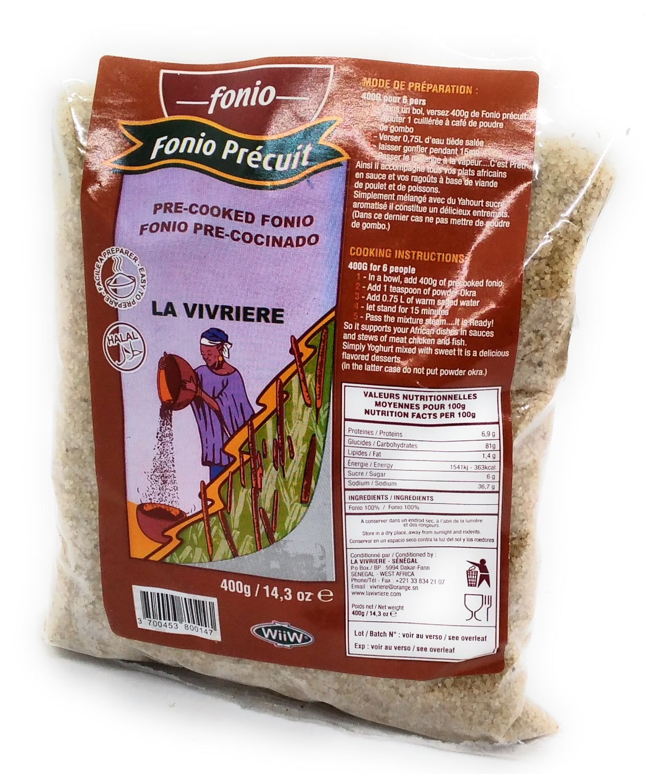 Senegalesischer vorgekochter Fonio – 400 g