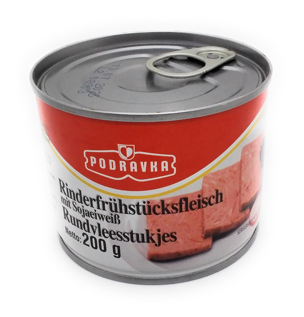 Podravka - Rindfleisch-Frühstücksfleisch, Sojaprotein, runde Fleece - Stukjes