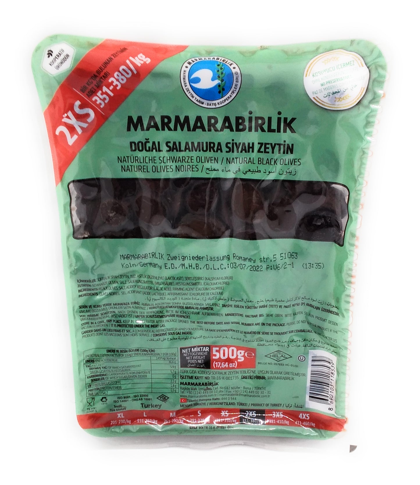 Natural Black Olives 2XS