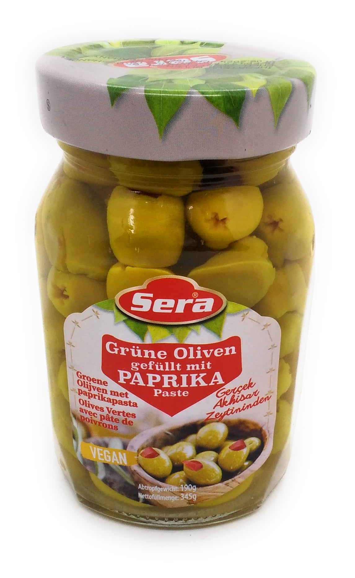 Grüne Oliven gefüllt mit Co-Paprikapaste – 345 g