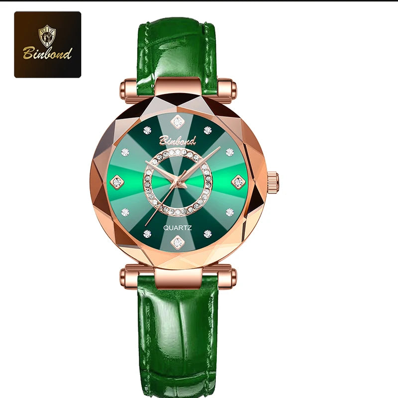 BINBOND Fashion Women's Quartz Watch Elegant For Heart of The Ocean Mirror Face Waterproof Business Lady Watch Relogio Feminino
