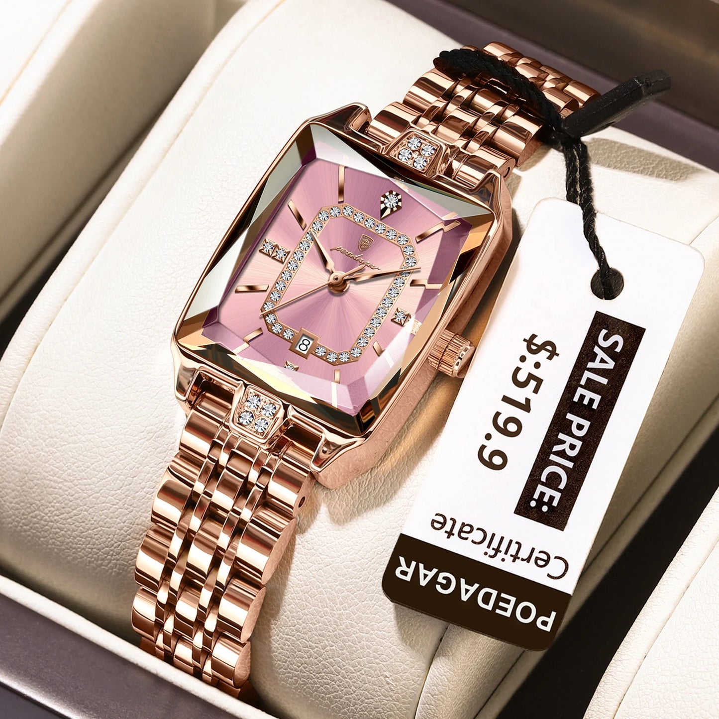 POEDAGAR Luxury Women Wristwatch Rectangle Waterproof Date Ladies Watch Stainless Steel Quartz Women's Watches Diamond Reloj+Box