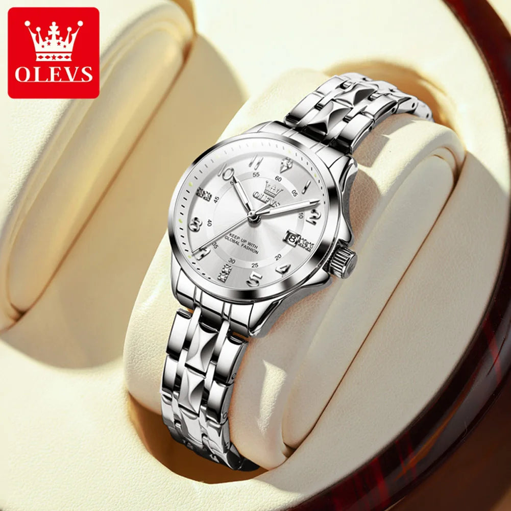 OLEVS 2910 Quartz Women's Watch Luxury Business Stainless Steel Waterproof Calendar Watch Brand Elegant Diamond Women's Watch