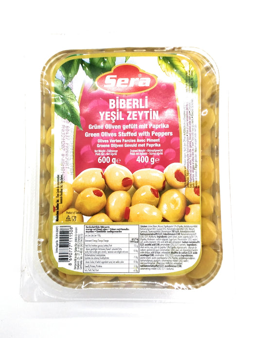 Grüne Oliven mit Paprika – 400g