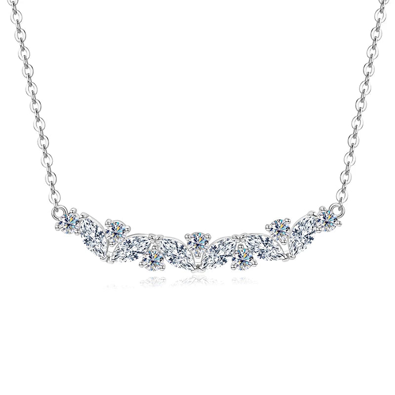 Elegant Shiny Gold Plated Round&Marquise Cut Cubic Zirconia Vine Plant V-Neck Collarbone Chain Leaf Pendant Necklace for Women