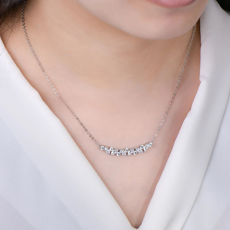Elegant Shiny Gold Plated Round&Marquise Cut Cubic Zirconia Vine Plant V-Neck Collarbone Chain Leaf Pendant Necklace for Women