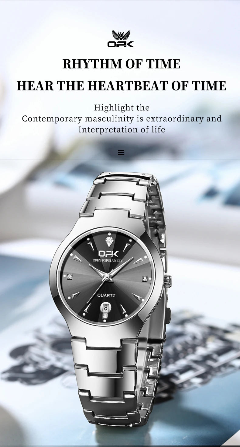 OPK 8105 Diamond Quartz Men's Watch Fashion Waterproof Date Stainless Steel Business Watch Minimalist Casual Brand Men's Watch