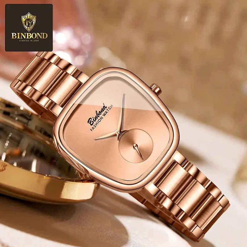 BINBOND Luxury Brand Fashion Ladies' Watch Waterproof Stainless Steel Women's Watch Simple High Quality Quartz Watches for Woman