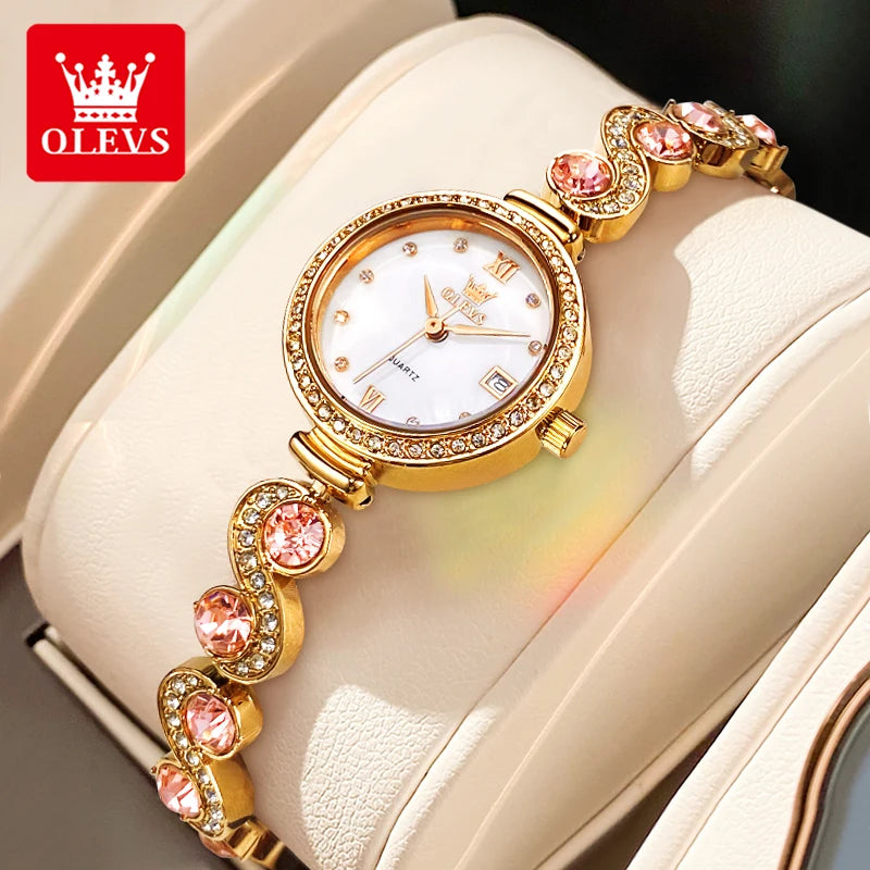 OLEVS 5633 Elegant Women's Bracelet Quartz Watches Diamond Bezel Waterproof Steel Strap Fashion Original Ladies Wristwatch