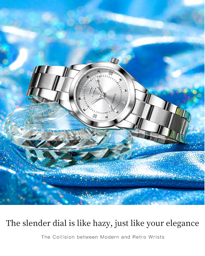 OPK 6002 Wristwatch for Women Fashion Trends Stainless steel Strap Waterproof  Full Silvery Watches