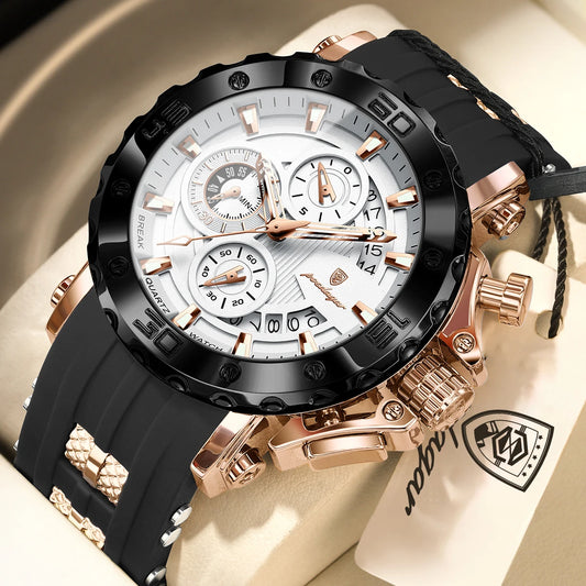 POEDAGAR Top Luxury Men Clock Sport Luminous Waterproof Chronograph Date Watch For Man Silicone Strap Quartz Men's Watches Reloj