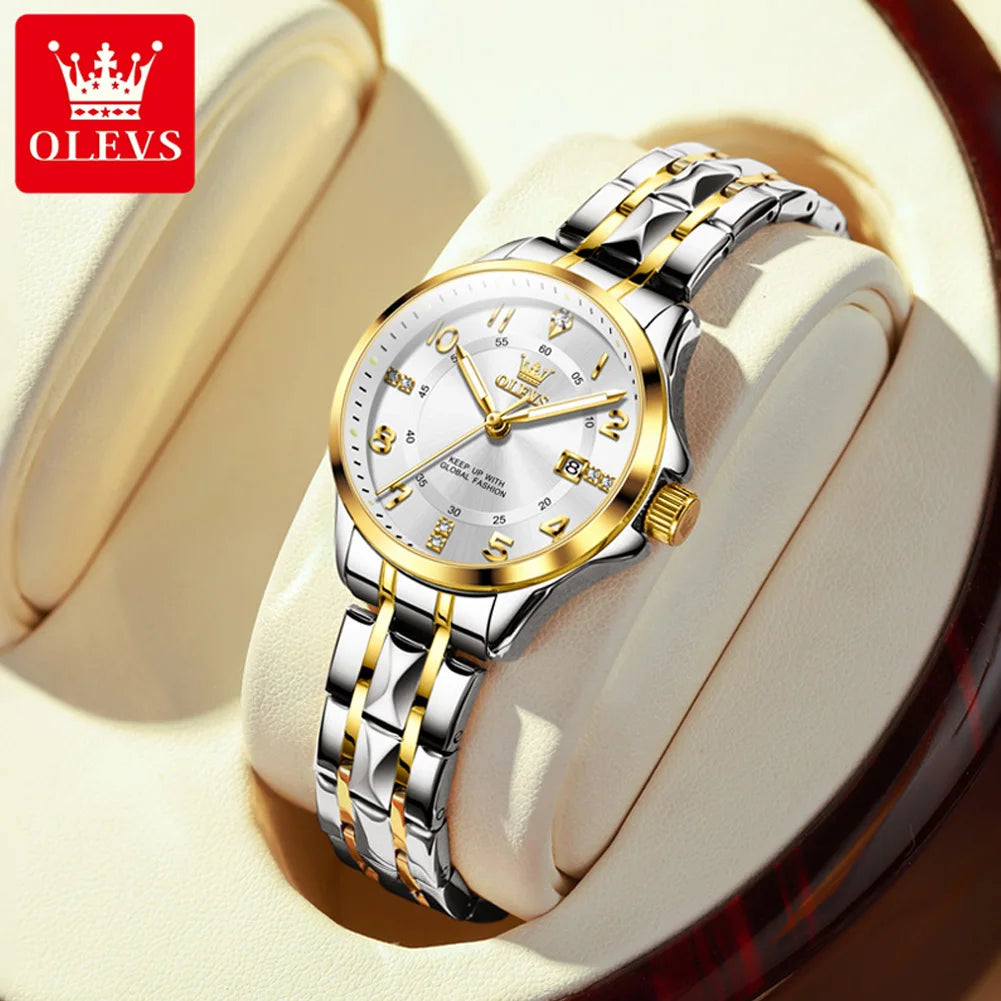 OLEVS 2910 Quartz Women's Watch Luxury Business Stainless Steel Waterproof Calendar Watch Brand Elegant Diamond Women's Watch