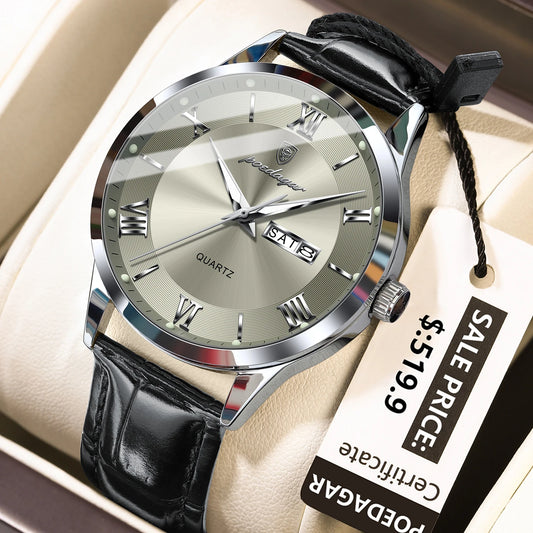 POEDAGAR Top Luxury Watch For Men Military Waterproof Luminous Date Week Man Wristwatch Leather Men's Quartz Watches Sport Reloj