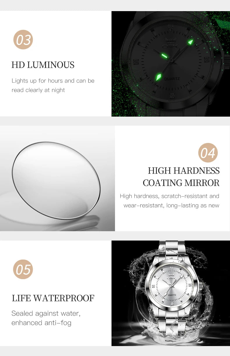 OPK 6002 Wristwatch for Women Fashion Trends Stainless steel Strap Waterproof  Full Silvery Watches