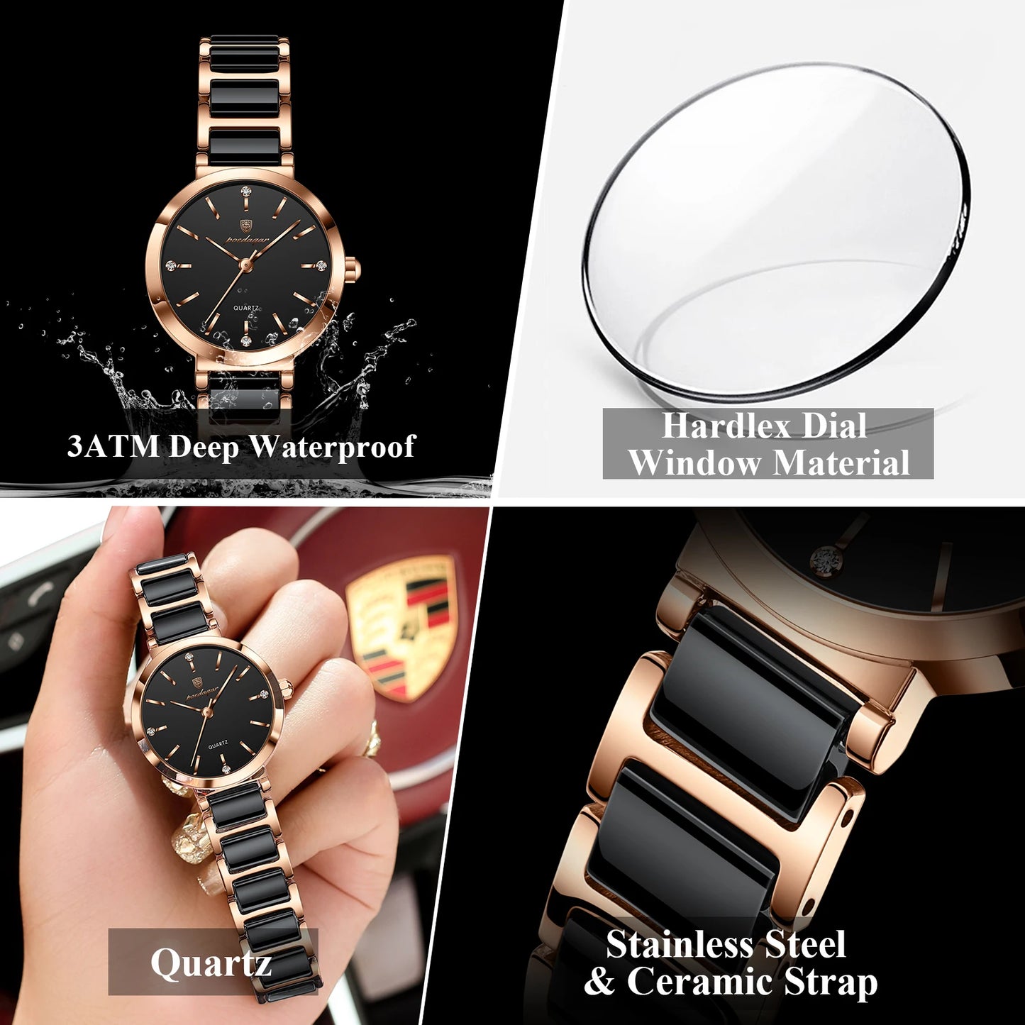 POEDAGAR Top Diamond Luxury Watch For Woman High Quality Waterproof Ladies Quartz Watch Stainless Steel Women Watches Female+Box
