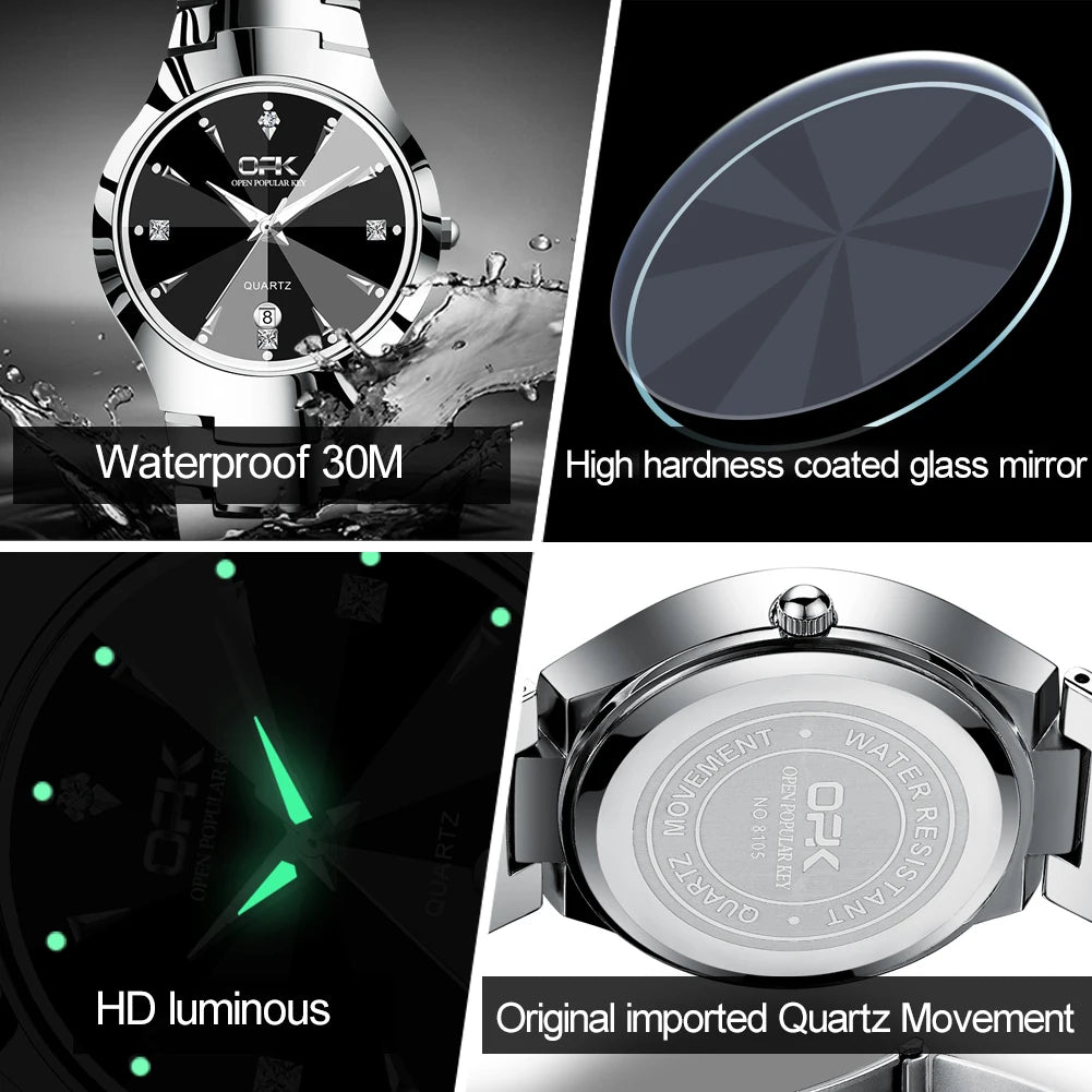 OPK 8105 Diamond Quartz Men's Watch Fashion Waterproof Date Stainless Steel Business Watch Minimalist Casual Brand Men's Watch