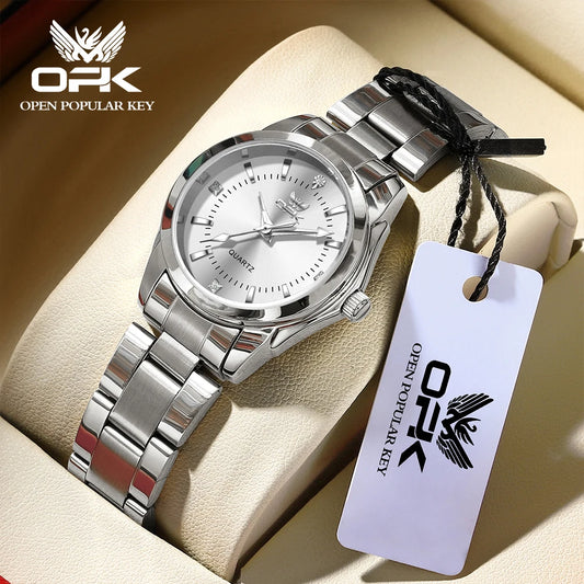 OPK 6002 Wristwatch for Women Fashion Trends Stainless steel Strap Waterproof  Full Silvery Watches