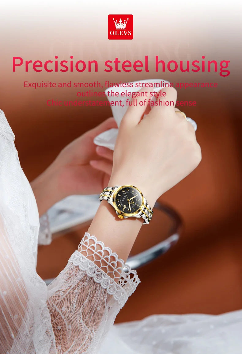 OLEVS 2910 Quartz Women's Watch Luxury Business Stainless Steel Waterproof Calendar Watch Brand Elegant Diamond Women's Watch