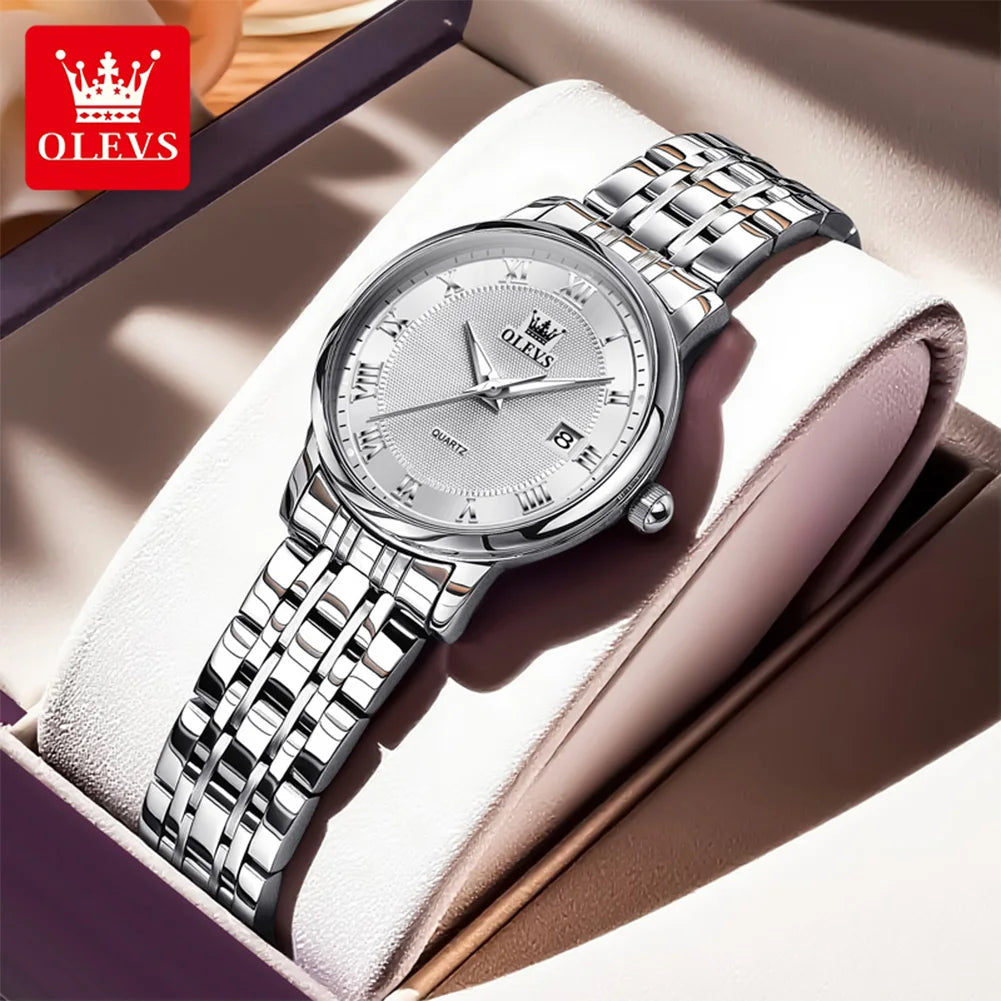 OLEVS 5611 Original Ladies Dress Quartz Wristwatch Luminous Date Stainless Steel Strap Elegant Luxury Women Watches