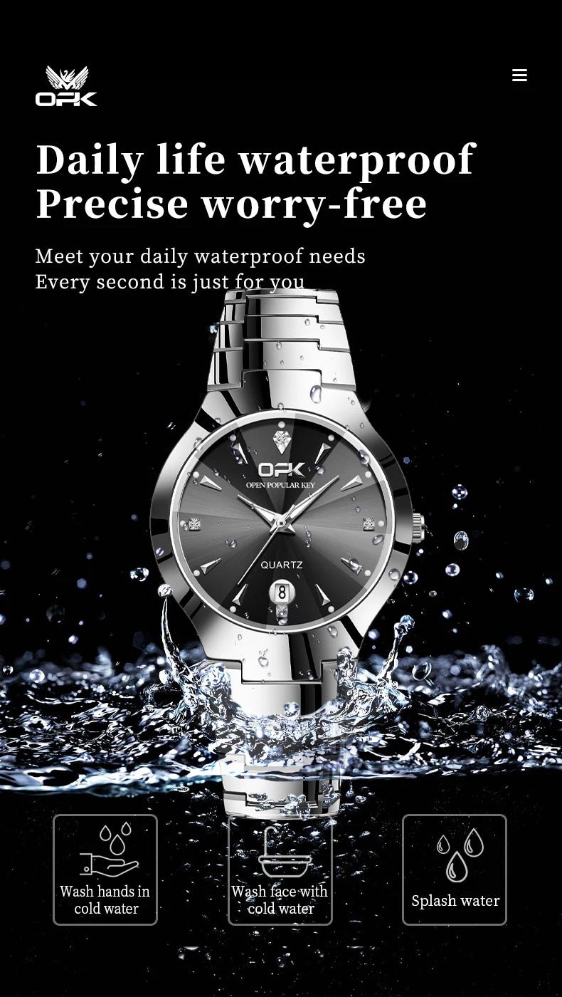 OPK 8105 Diamond Quartz Men's Watch Fashion Waterproof Date Stainless Steel Business Watch Minimalist Casual Brand Men's Watch