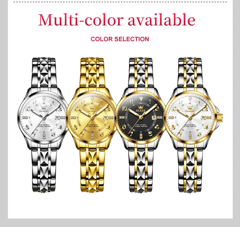 OLEVS 2910 Quartz Women's Watch Luxury Business Stainless Steel Waterproof Calendar Watch Brand Elegant Diamond Women's Watch