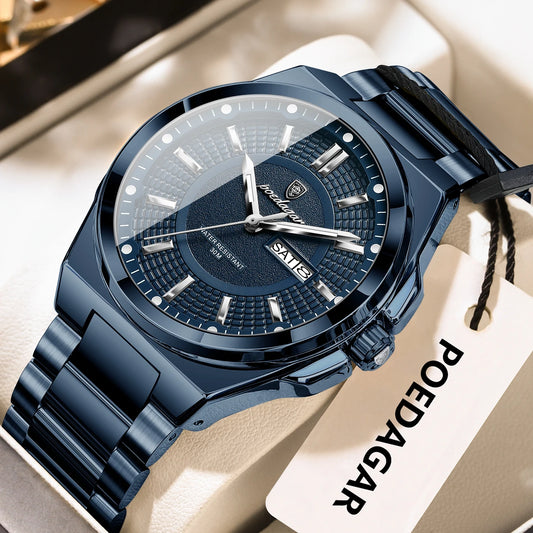 POEDAGAR Sport Herrenarmbanduhr Quarz Edelstahl Wasserdicht Luxus Uhr