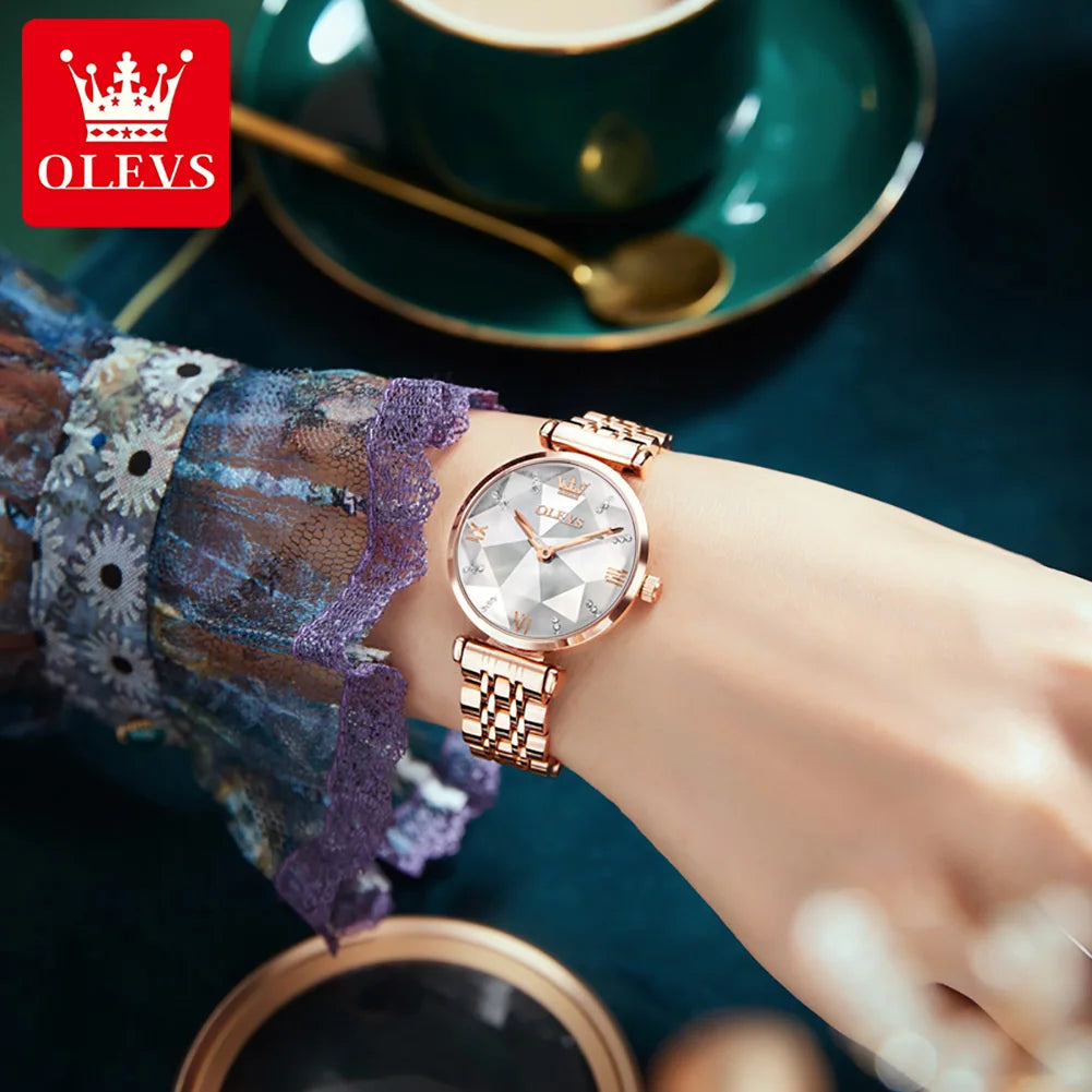 OLEVS 6642 Elegant Japan Quartz Watch for Lady Steel Strap Waterproof Fashion Dress Wristwatch Women's Gift