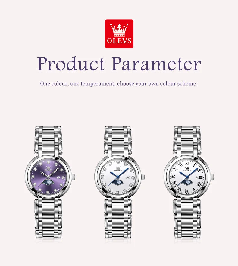 OLEVS 5573 Original Ladies Quartz Watch Diamond Scale Calendar Stainless Steel Waterproof Elegant Dress Wristwatch for Women