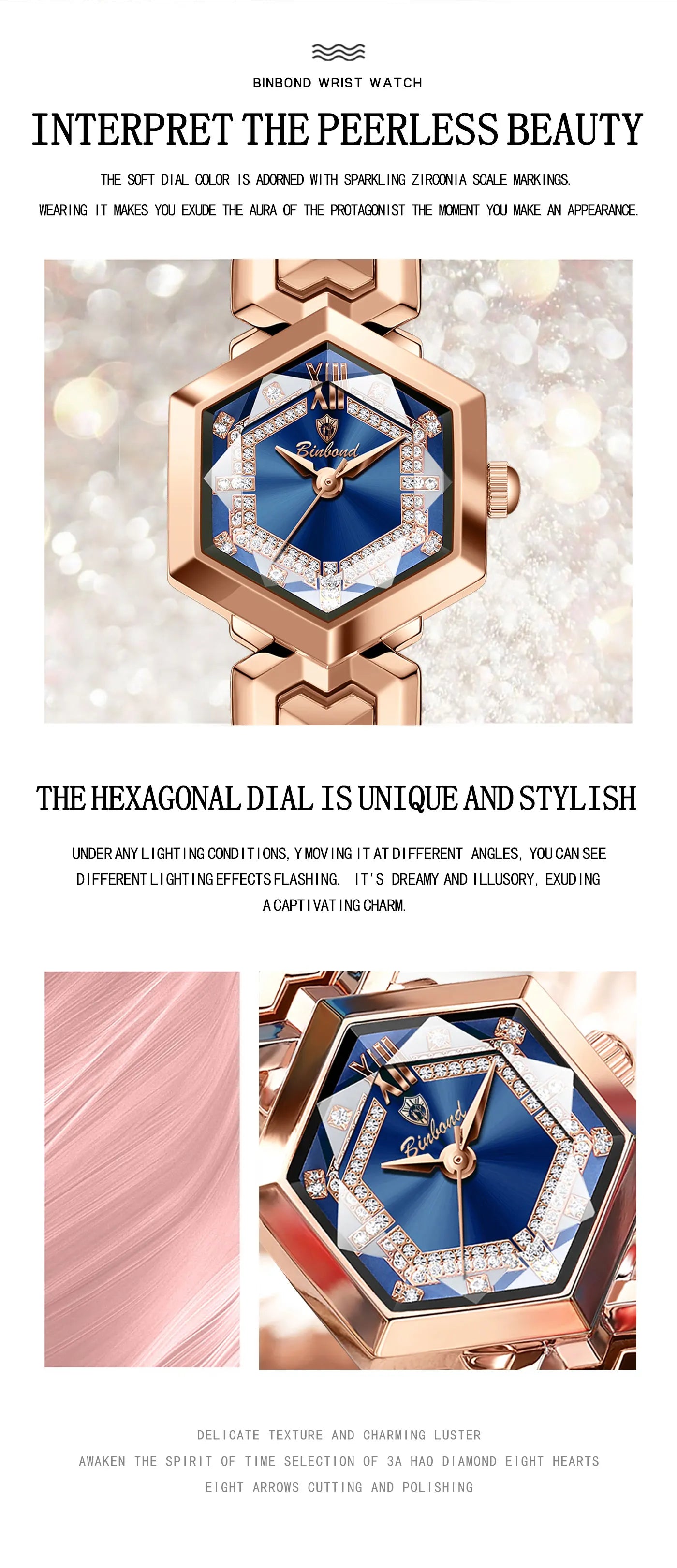 BINBOND Top Brand Elegant Women's Watches Fashion Rhombus Mirror Ladies Wristwatch Waterproof Diamond Dial Original Quartz Watch