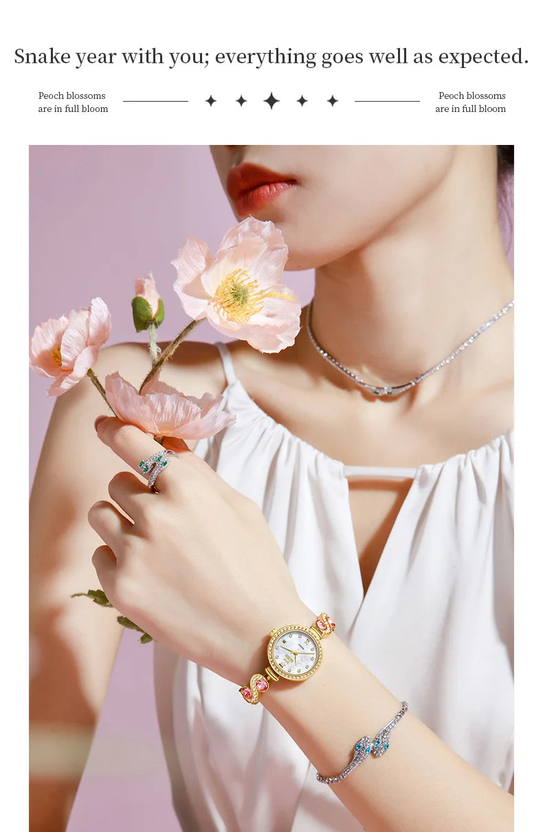 OLEVS 5633 Elegant Women's Bracelet Quartz Watches Diamond Bezel Waterproof Steel Strap Fashion Original Ladies Wristwatch