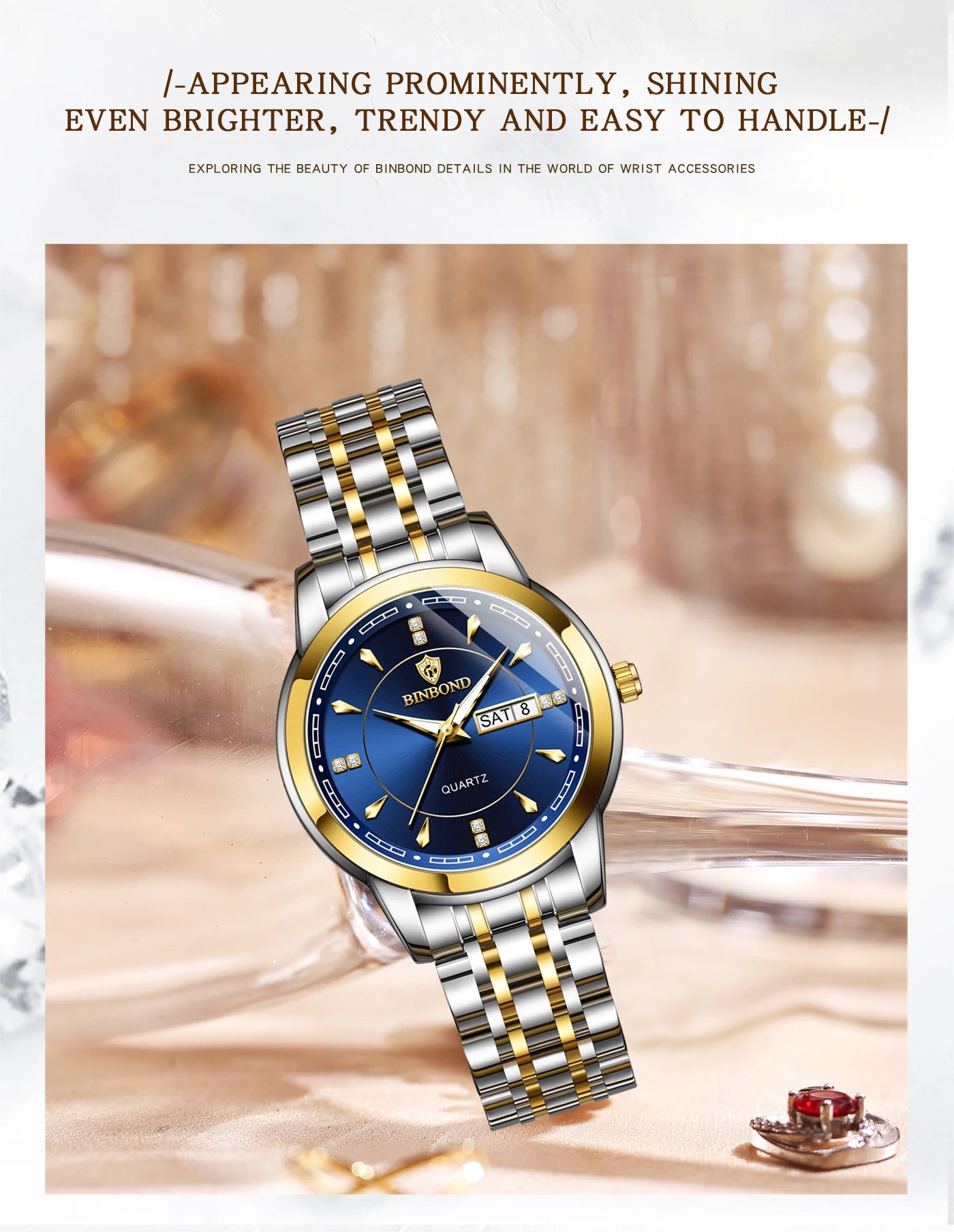 BINBOND Original Brand Ladies New Quartz Wristwatch Luxury Stainless Steel Waterproof Women's Watch Fashion Luminous Ms Watches