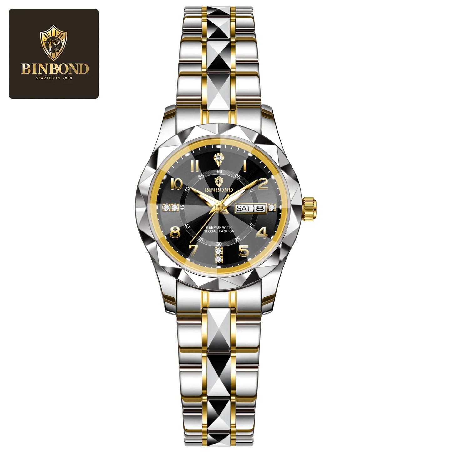 BINBOND Top Brand Fashion Business Womens Quartz Watches Waterproof Luminous Week Date Clock Sport Ladies' Wristwatch New B6632