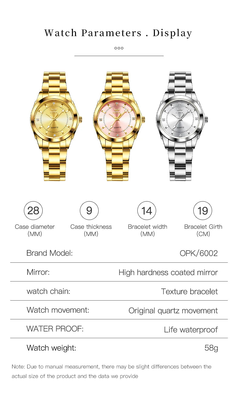 OPK 6002 Wristwatch for Women Fashion Trends Stainless steel Strap Waterproof  Full Silvery Watches