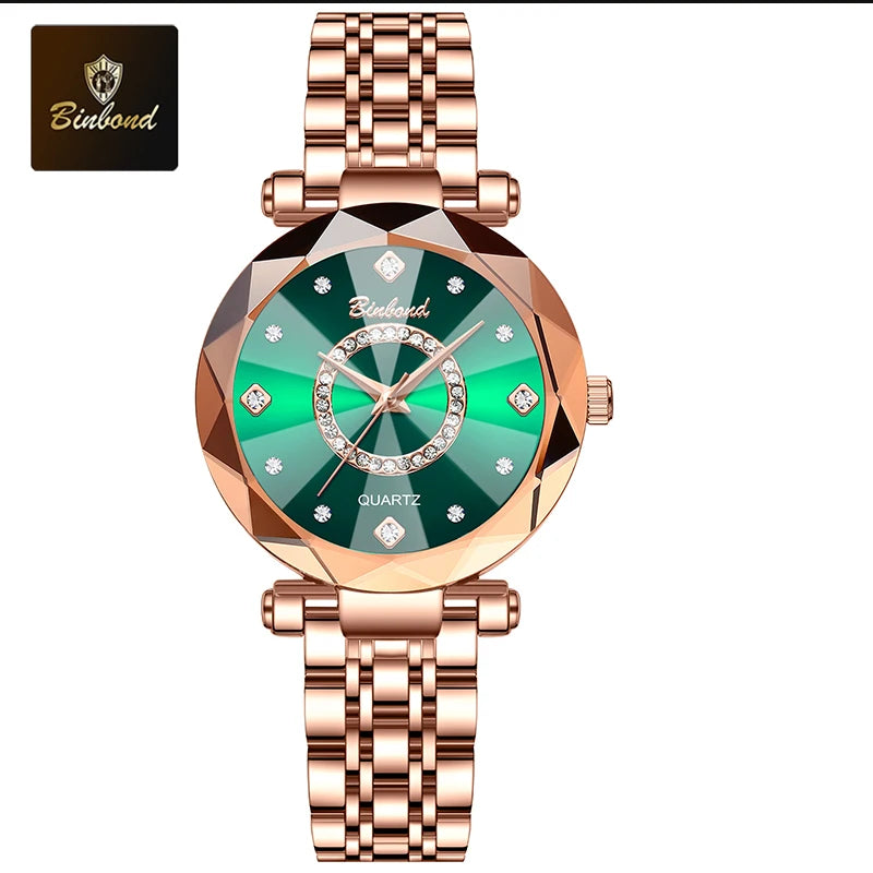 BINBOND Fashion Women's Quartz Watch Elegant For Heart of The Ocean Mirror Face Waterproof Business Lady Watch Relogio Feminino