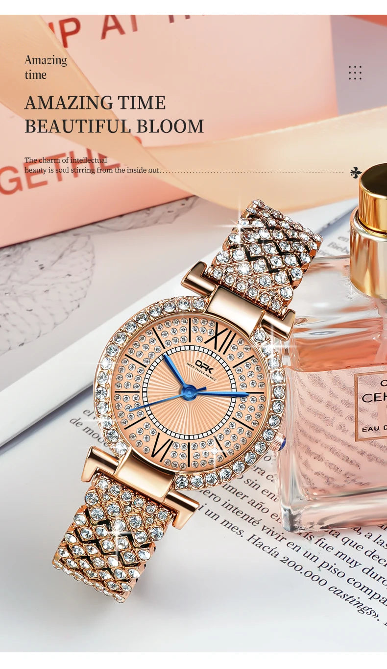OPK 8618 Noble Women's Watch Luxury Brand Diamond Roman Scale Waterproof dial Elegant temperament Quartz Women's Watch