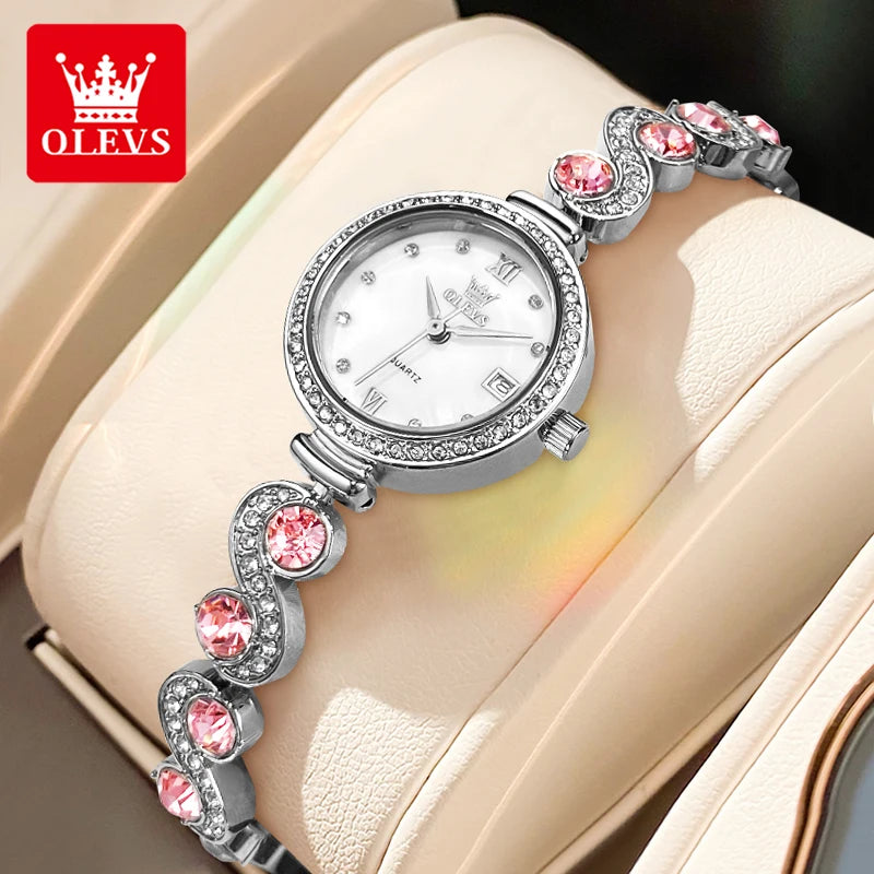 OLEVS 5633 Elegant Women's Bracelet Quartz Watches Diamond Bezel Waterproof Steel Strap Fashion Original Ladies Wristwatch