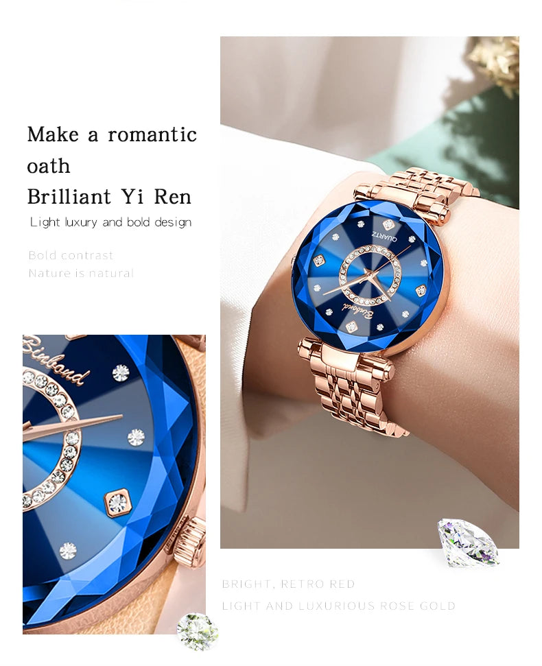 BINBOND Fashion Women's Quartz Watch Elegant For Heart of The Ocean Mirror Face Waterproof Business Lady Watch Relogio Feminino
