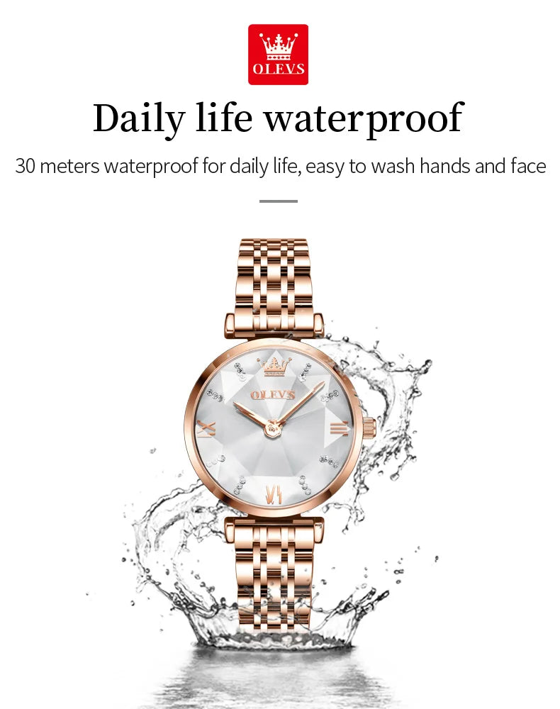 OLEVS 6642 Elegant Japan Quartz Watch for Lady Steel Strap Waterproof Fashion Dress Wristwatch Women's Gift