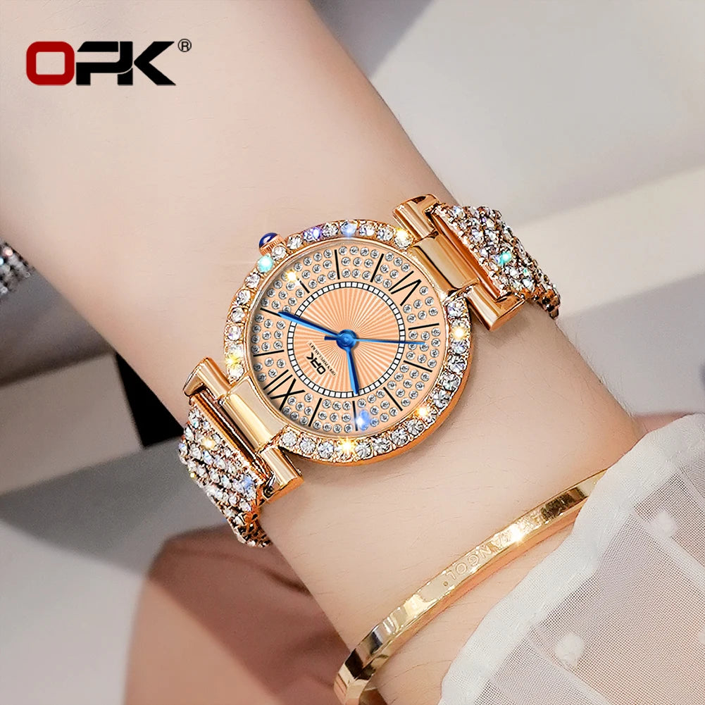 OPK 8618 Noble Women's Watch Luxury Brand Diamond Roman Scale Waterproof dial Elegant temperament Quartz Women's Watch
