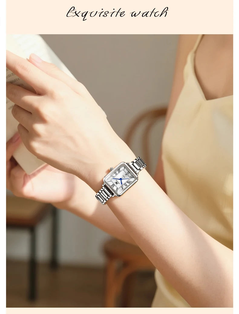 OLEVS 5641 New Ladies Wristwatch Roman Square Dial Waterproof Calendar Stainless Steel Elegant Dress Quartz Watch for Women