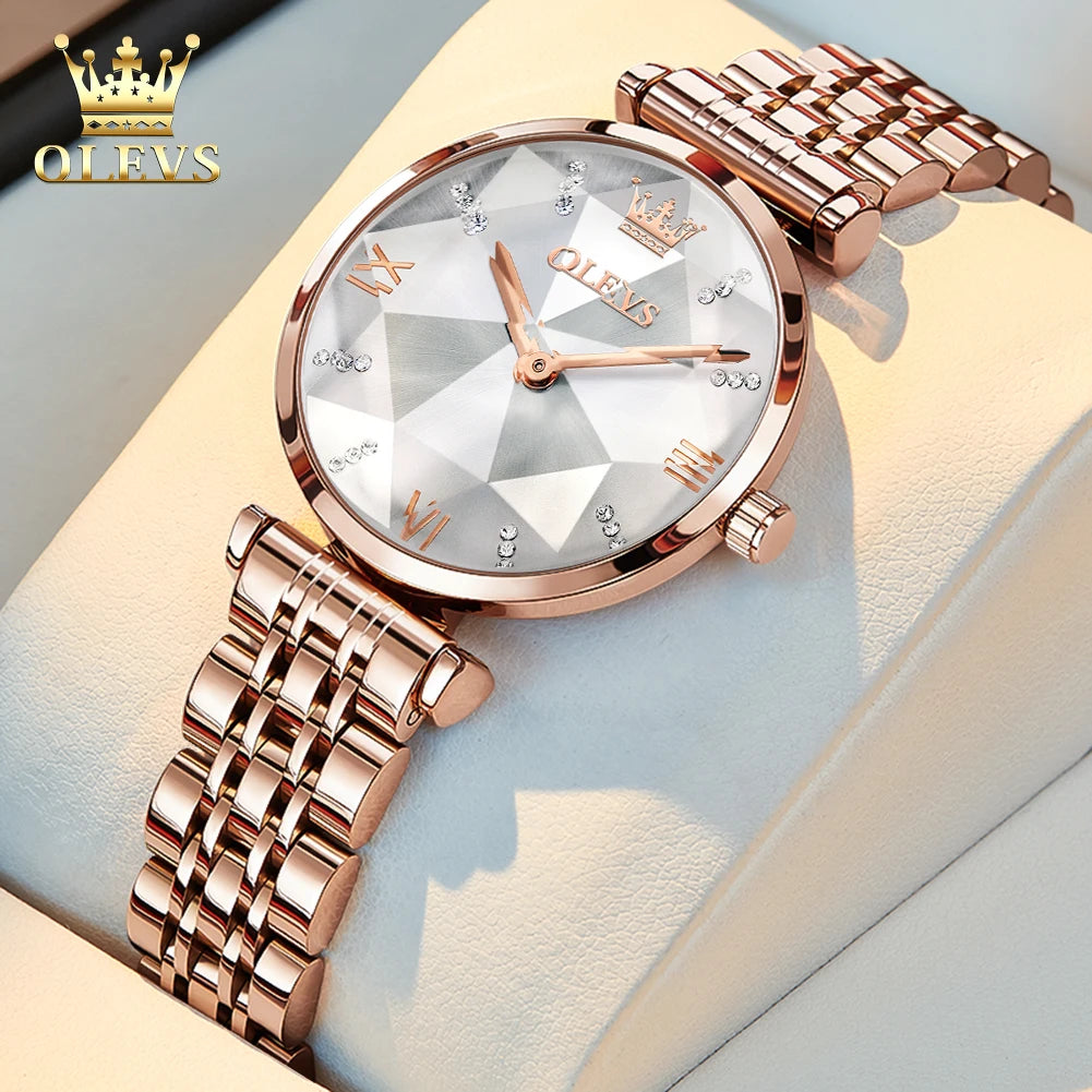 OLEVS 6642 Elegant Japan Quartz Watch for Lady Steel Strap Waterproof Fashion Dress Wristwatch Women's Gift