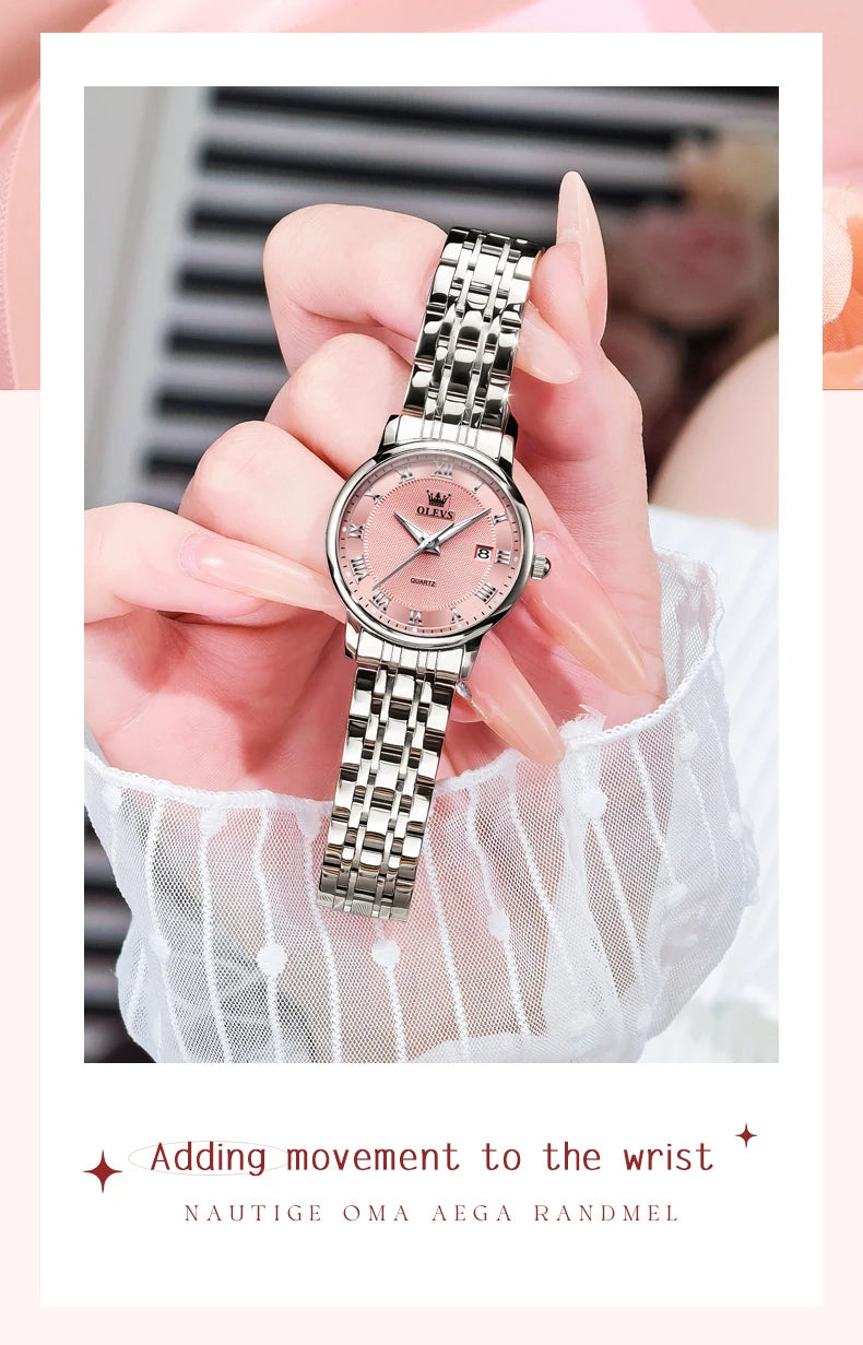 OLEVS 5611 Original Ladies Dress Quartz Wristwatch Luminous Date Stainless Steel Strap Elegant Luxury Women Watches