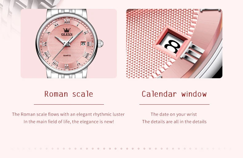 OLEVS 5611 Original Ladies Dress Quartz Wristwatch Luminous Date Stainless Steel Strap Elegant Luxury Women Watches