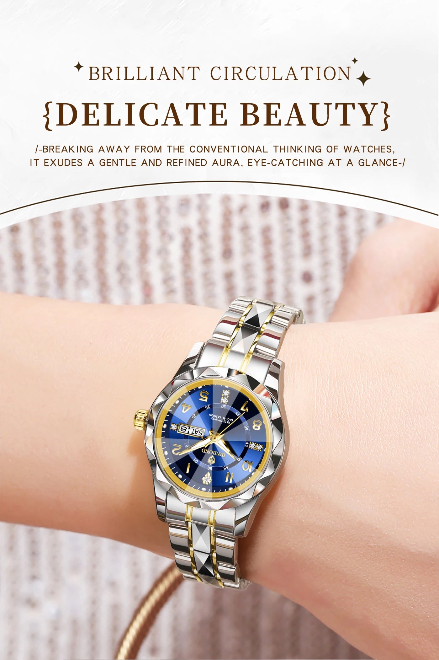 BINBOND Top Brand Fashion Business Womens Quartz Watches Waterproof Luminous Week Date Clock Sport Ladies' Wristwatch New B6632