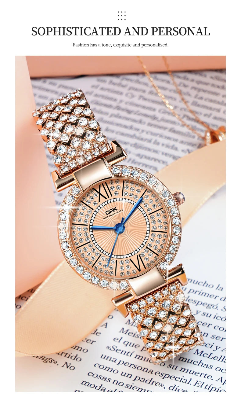 OPK 8618 Noble Women's Watch Luxury Brand Diamond Roman Scale Waterproof dial Elegant temperament Quartz Women's Watch