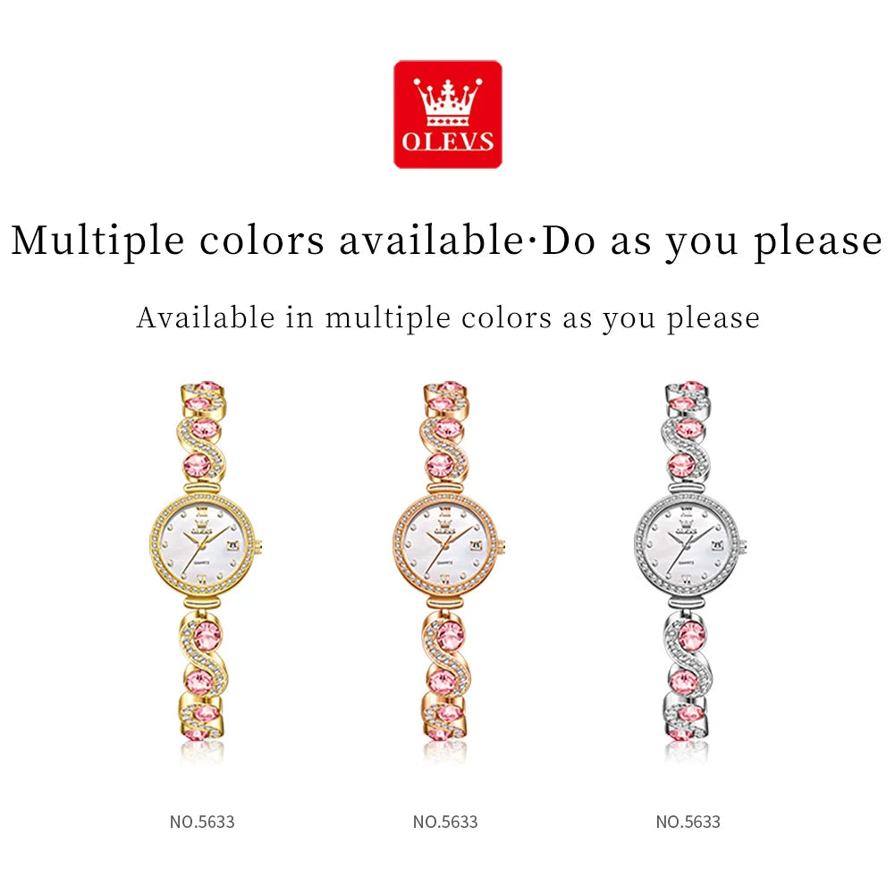OLEVS 5633 Elegant Women's Bracelet Quartz Watches Diamond Bezel Waterproof Steel Strap Fashion Original Ladies Wristwatch