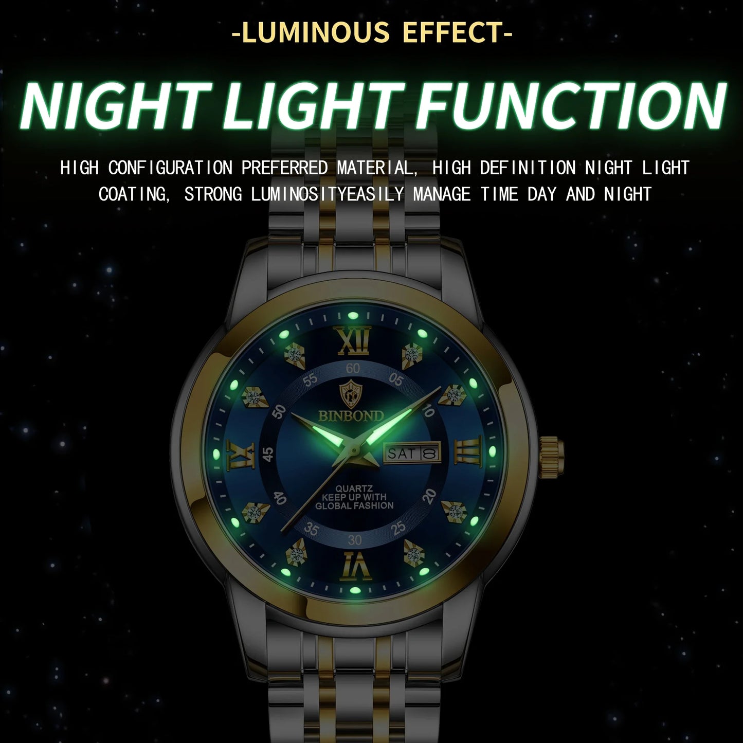 BINBOND Top Brand Luxury Fashion Business Women's Quartz Watch 30M Waterproof Luminous Week Date Clock New Sport Ladies' Watches