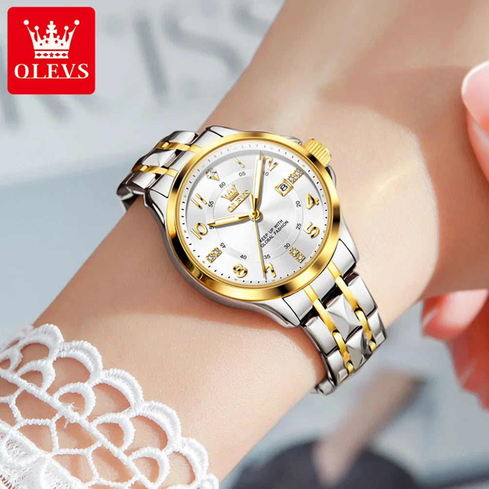 OLEVS 2910 Quartz Women's Watch Luxury Business Stainless Steel Waterproof Calendar Watch Brand Elegant Diamond Women's Watch