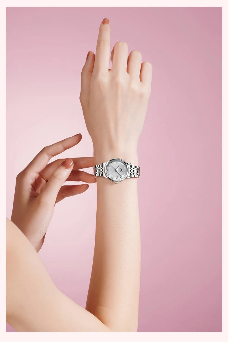 OLEVS 5611 Original Ladies Dress Quartz Wristwatch Luminous Date Stainless Steel Strap Elegant Luxury Women Watches