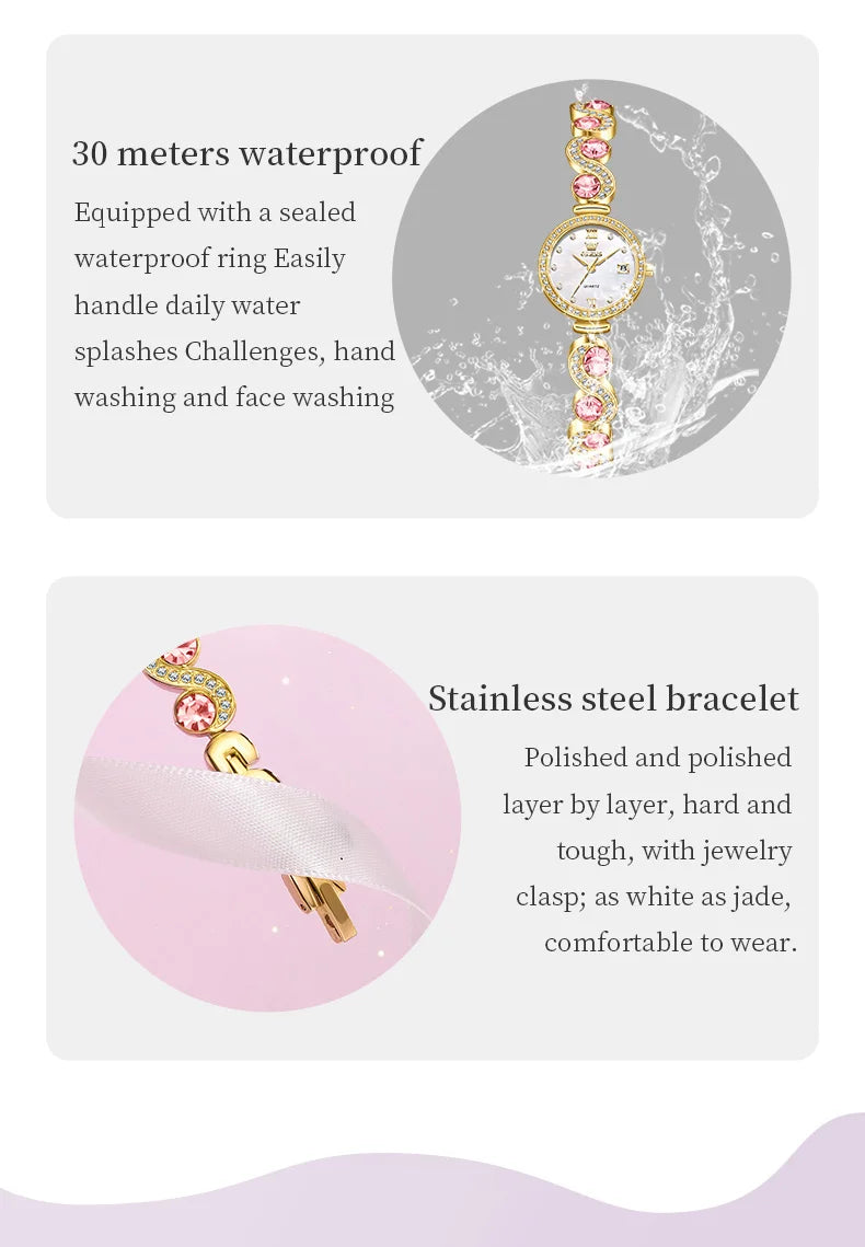 OLEVS 5633 Elegant Women's Bracelet Quartz Watches Diamond Bezel Waterproof Steel Strap Fashion Original Ladies Wristwatch